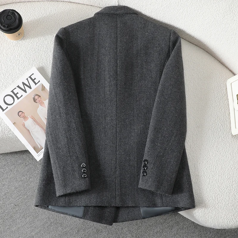 Women's High-Quality Coffee-Colored Wool Blazer Korean-Style Plus-Size Autumn/Winter Outerwear