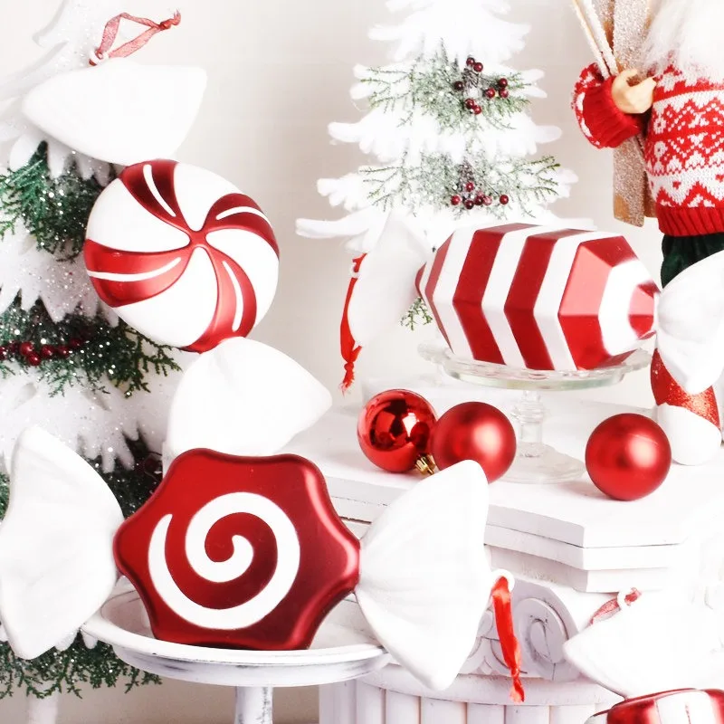 Christmas Decorations Stage Bar Wedding Props Decorations 32cm Red and White Painted Christmas Candy Pendant