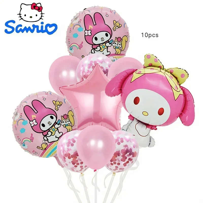 10pcs Sanrio My Melody Balloon Set Cute Kuromi Kids Cartoon Anime Perfect for Birthday Graduations Weddings Party Decorations