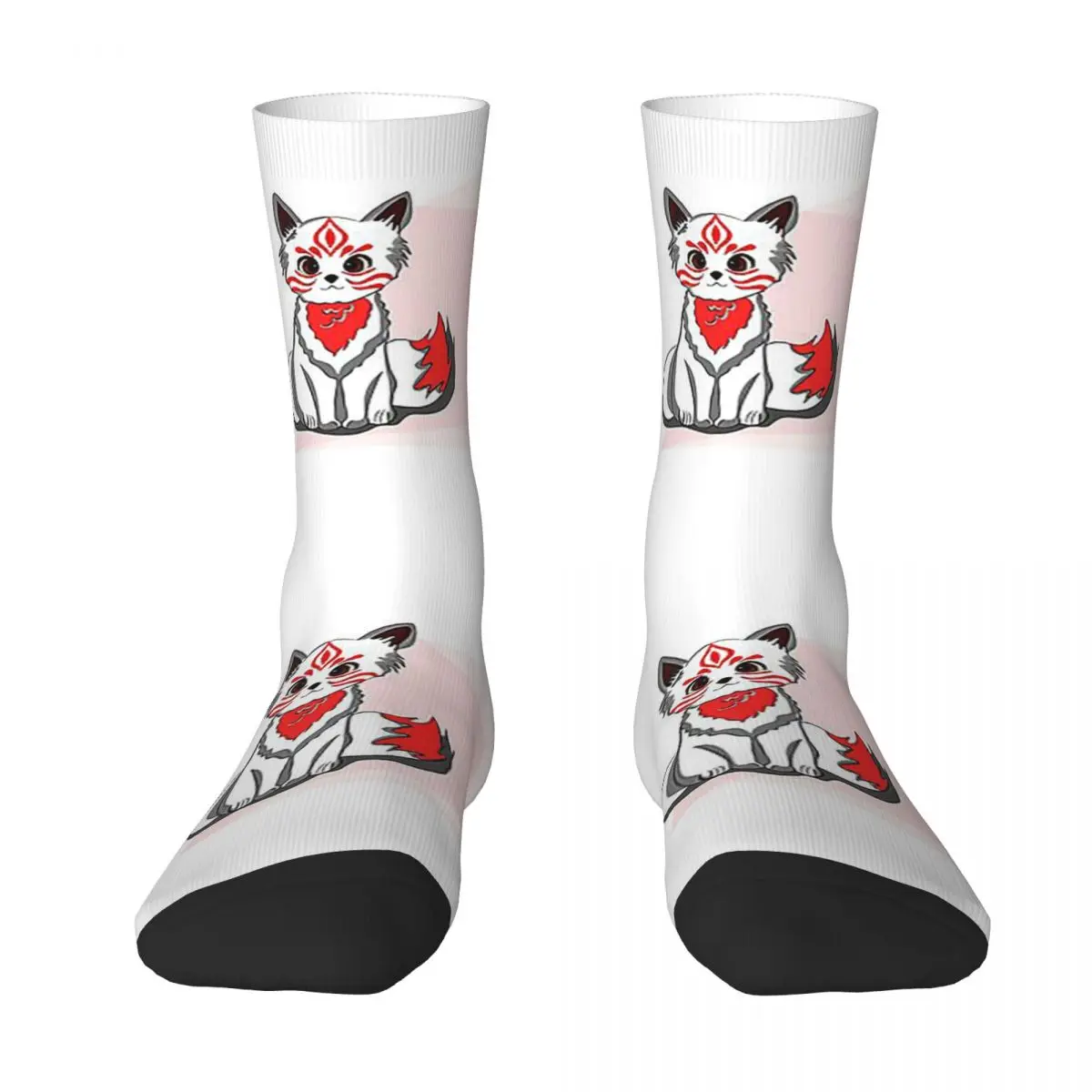 Red Kitsune Fox Socks Harajuku Sweat Absorbing Stockings All Season Long Socks Accessories for Unisex Christmas Gifts