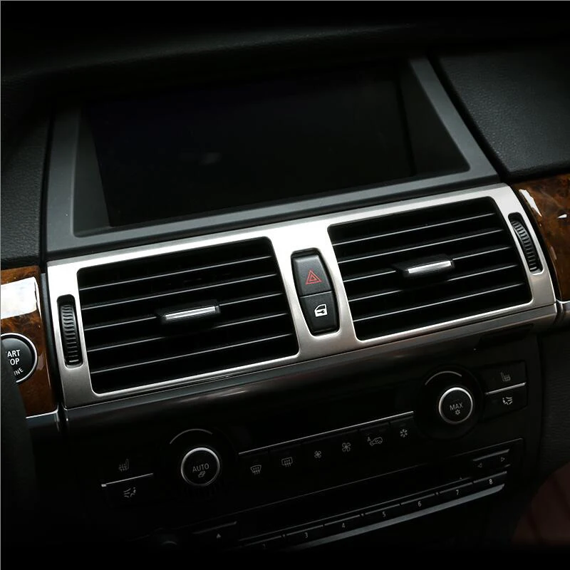 ل BMW X5 X6 X7 E70 E71 اكسسوارات الفولاذ المقاوم للصدأ تعديل الداخلية سيارة منفذ الهواء المركزي مجموعة الديكور إطار ملصق الكسوة