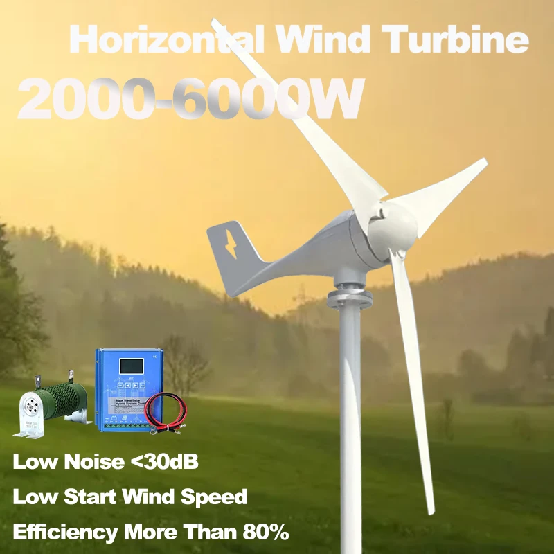 7000w 7kw Horizontal Wind Turbine Generator 24V 48V 96V Free Energy Magnetic Dynamo Strong Power 220v Inverter Output For Home