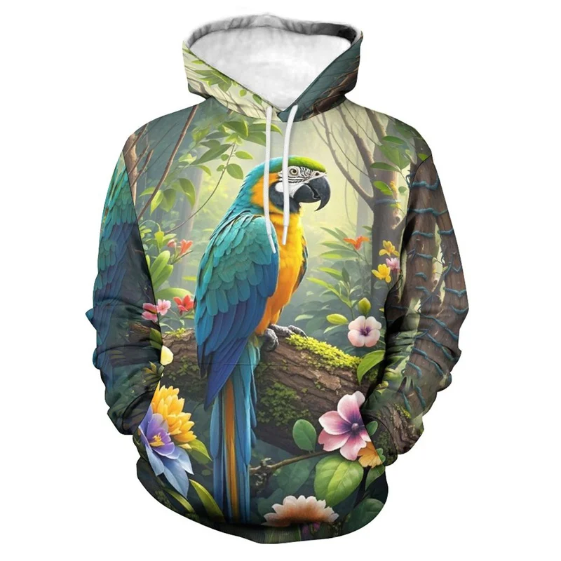 Funny Parrot Pattern Hoodie For Men Women Birds Animals 3D Printed Sweatshirts Casual Hoodies Streetwear Pullover Long Sleeves