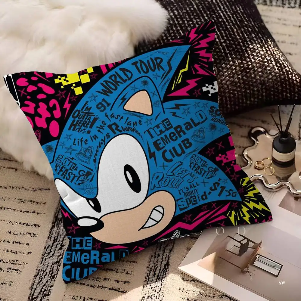 الكرتون S-سونيك وسادة يغطي الكرتون أريكة ديكور المنزل الطباعة على الوجهين قصيرة أفخم لطيف غطاء الوسادة
