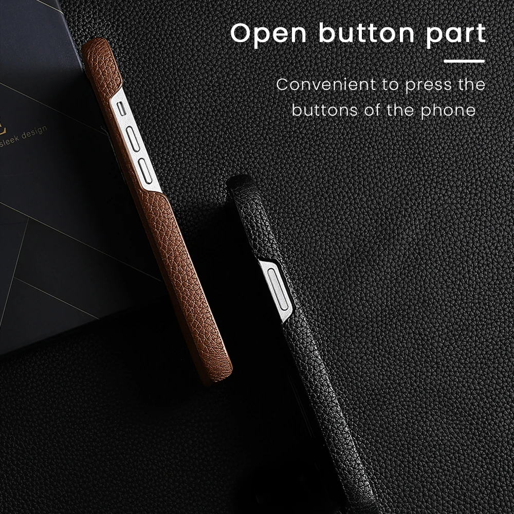 LANGSIDI Luxury Genuine Cowhide Leather Phone Case for iPhone 15 Pro Max 15Pro 14Pro Luxury Shockproof Back Cover
