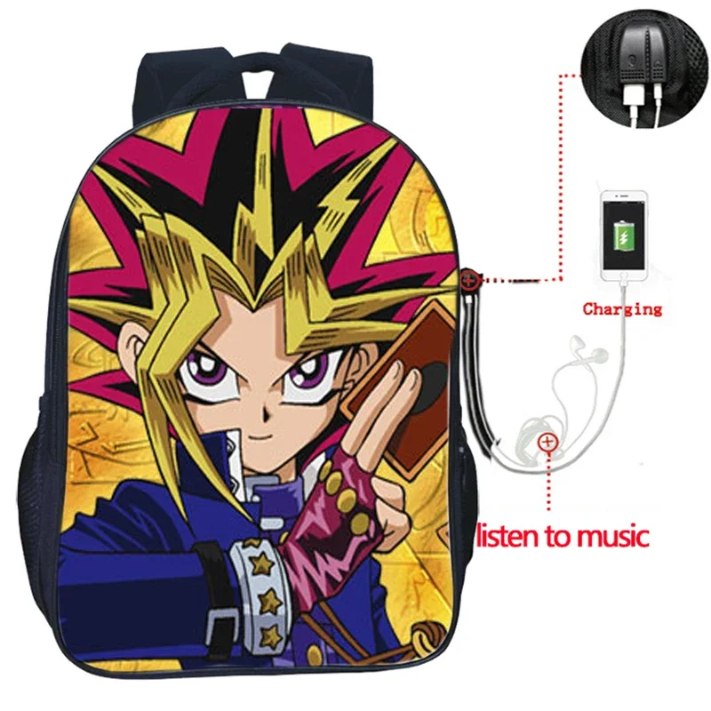 Yu-Gi-Oh Mochila de Carga USB para Homens e Mulheres, Mochila Escolar para Adolescentes, Mochila Escolar para Estudantes, Presente de Alta Qualidade, Meninos e Meninas