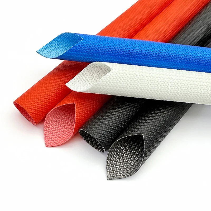 200Deg C Colorful Fiberglass Tube ID 1~20mm Silicone Resin Layer Braided Sleeve High-Temp/Flame Resistant Insulate Cable Protect