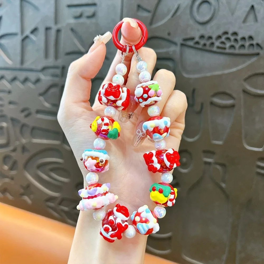 Colorful Dopamine Beaded Key Chain Acrylic Anti-lost Beaded Pendant Universal Bag Accessories Hand-drawn Bead Phone Chain