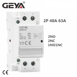 GEYA 2P 40A 63A 2NO 2NC 1NO1NC  Din Rail AC Contactor House Use or For Charging Pile Contactor Good Quality