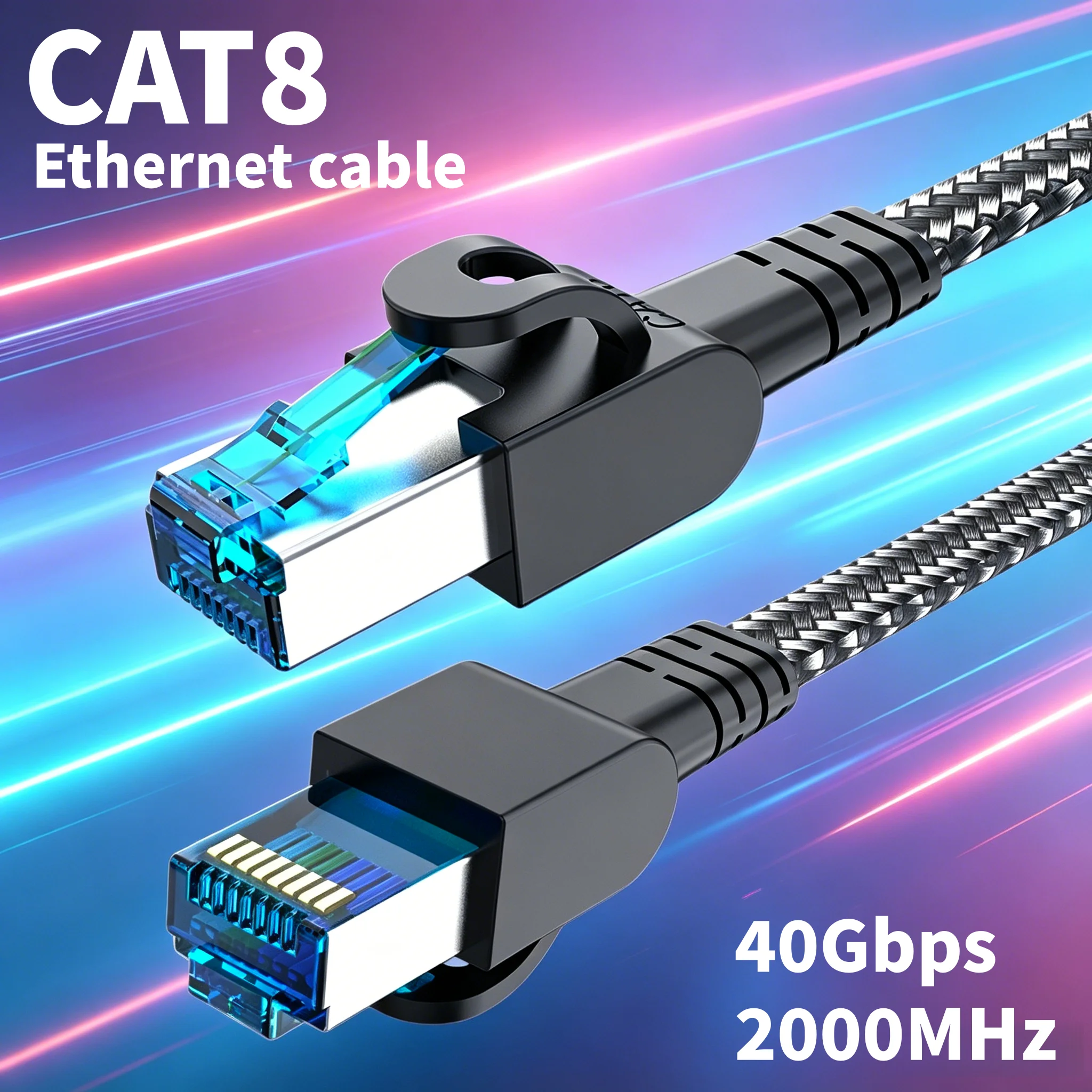 Cat 8 Ethernet Round Cable LAN Network Cat8 Rj45 Speed Network Cable 40Gbps Flat Cable 2000Mhz 26AWG For Router Pc Ps4 TV Laptop