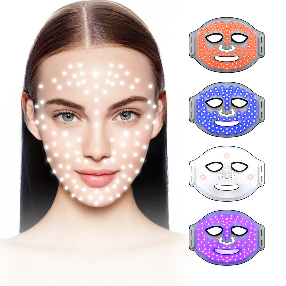 Mascarilla facial LED de silicona para terapia de luz, máscara de fotones, estiramiento facial, antiencogimiento de poros, rejuvenecimiento de la piel, belleza LED, 4 colores