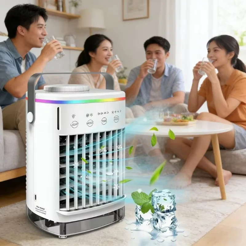 USB-Mini-Ventilator für den Haushalt, multifunktional, tragbar, Klimaanlage, Kühlung, Luftbefeuchter, starker Wind, neu