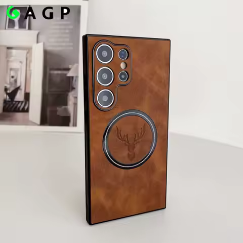 Luxury Magsafe Deer PU Leather Case for Samsung Galaxy S25 S24 Ultra Note20 S23 S22 S21 FE S25Ultra Plus Wireless Charging Cover