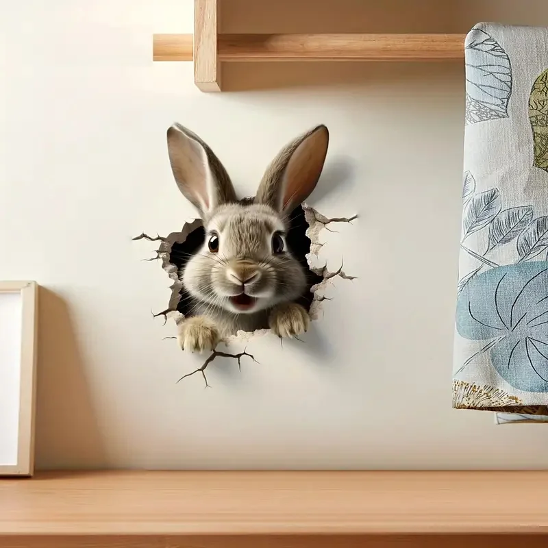 Cartoon 3D Three-Dimensional Cute Rabbit Wall Stickers, PVC Self-adhesive Decal For School Classroom, Bedroom, Living Room