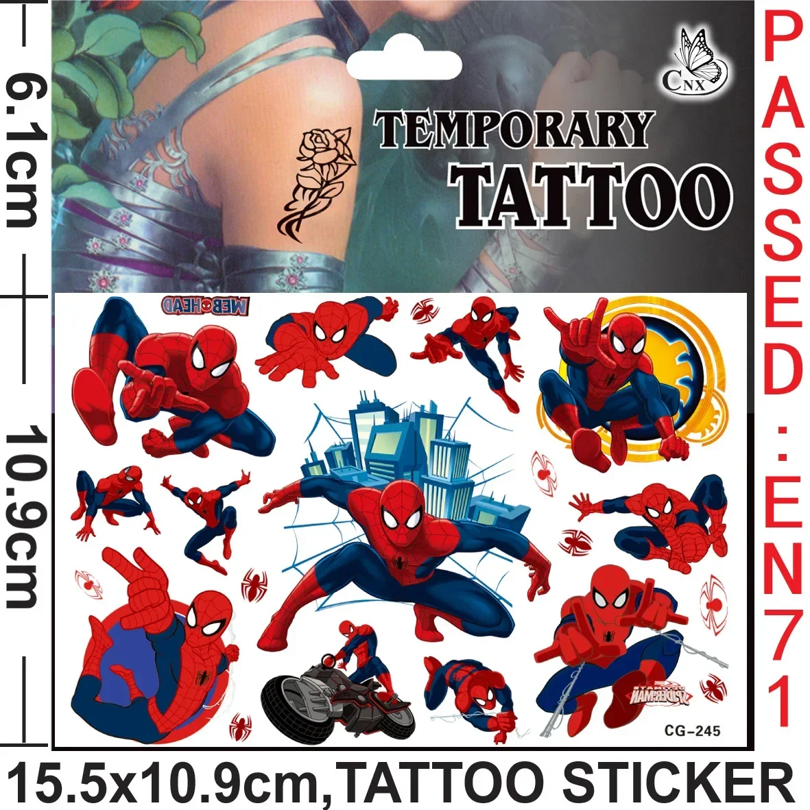 Pegatinas de tatuaje de SpiderMan de Marvel, tatuajes temporales para niños, suministros de fiesta de cumpleaños, recuerdos, lindos tatuajes, pegatinas de decoración