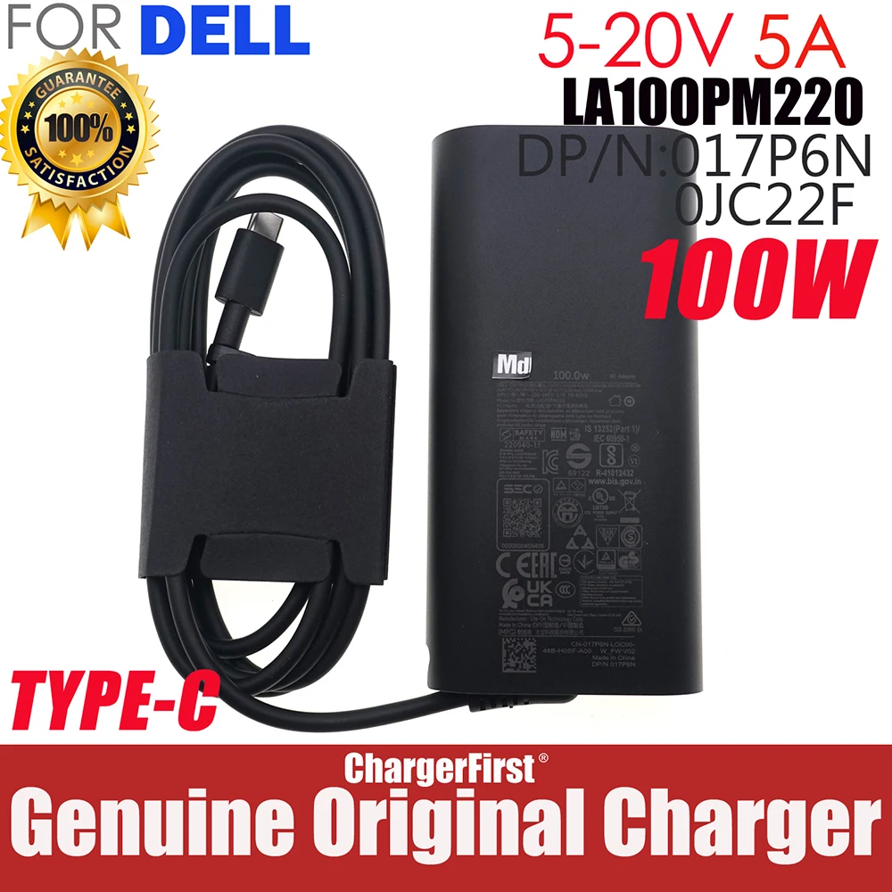 Genuine LA100PM220 HA100PM220 20V 5A 100W Type C USB-C Laptop Adapter Charger for Dell Precision 3580 3581 5480 3480 DA100PM220