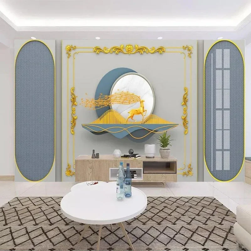 Custom 3DMediterranean Border Light Luxury Landscape Elk Gilt Background Wall Mural Wallpaper For Bedroom Walls Papel De Parede