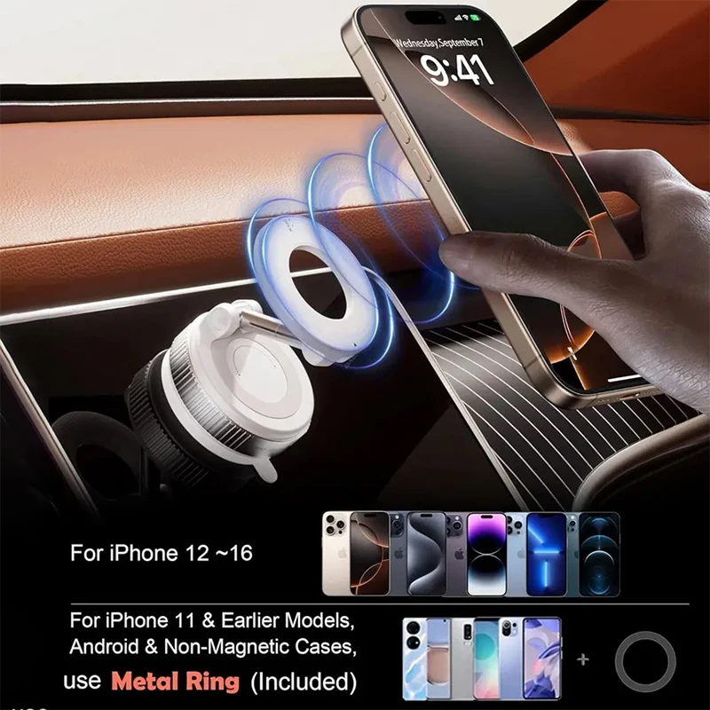 Strong Magnetic Car Phone Holder For MagSafe Ultra Vacuum Suction Cup Phone Mount 360° Cell Phone Holders Car Accessories Stand