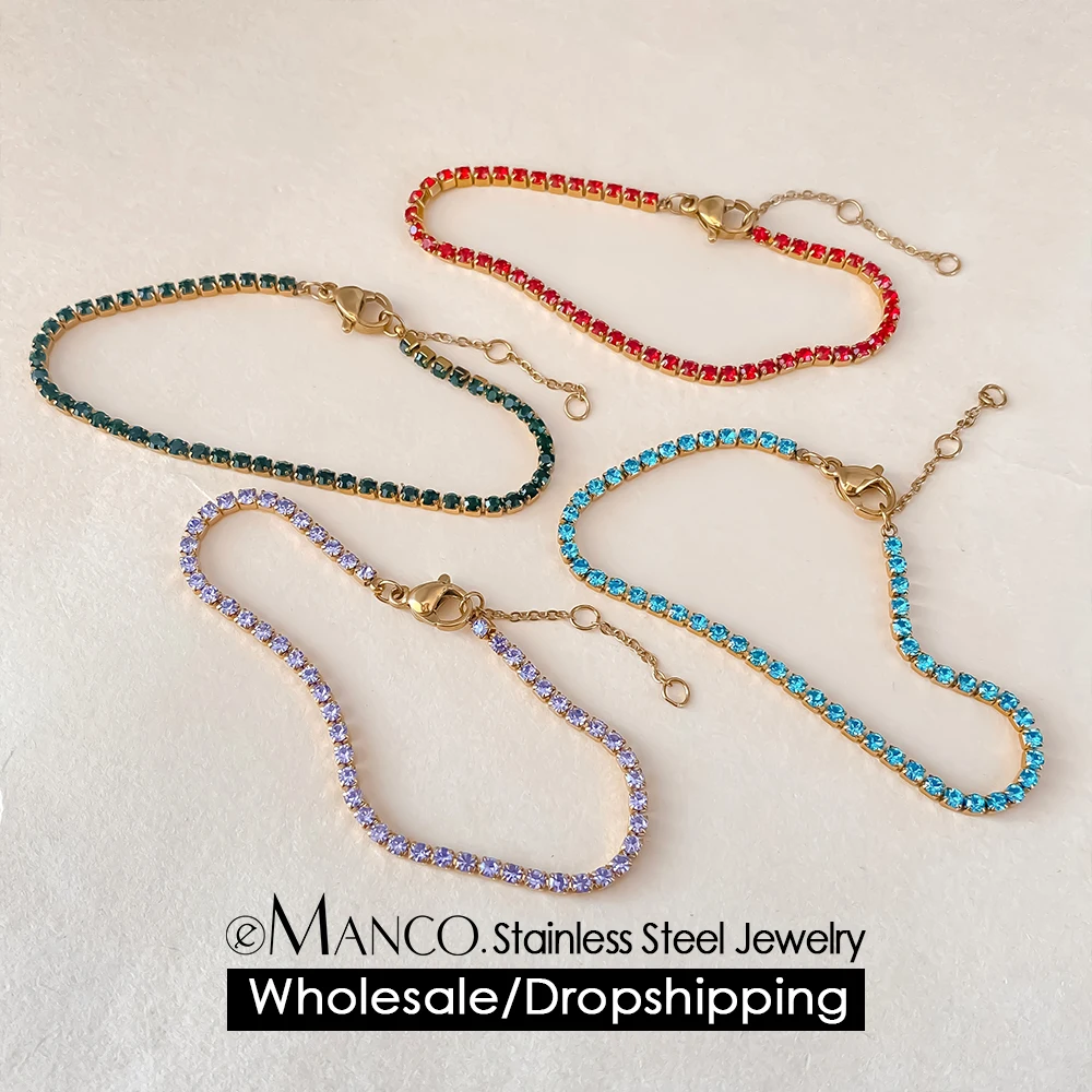 سوار ايمانكو من الستانلس ستيل لتنس الزركونيا للنساء ، إكسسوارات الزفاف الكلاسيكية ، بالجملة #1