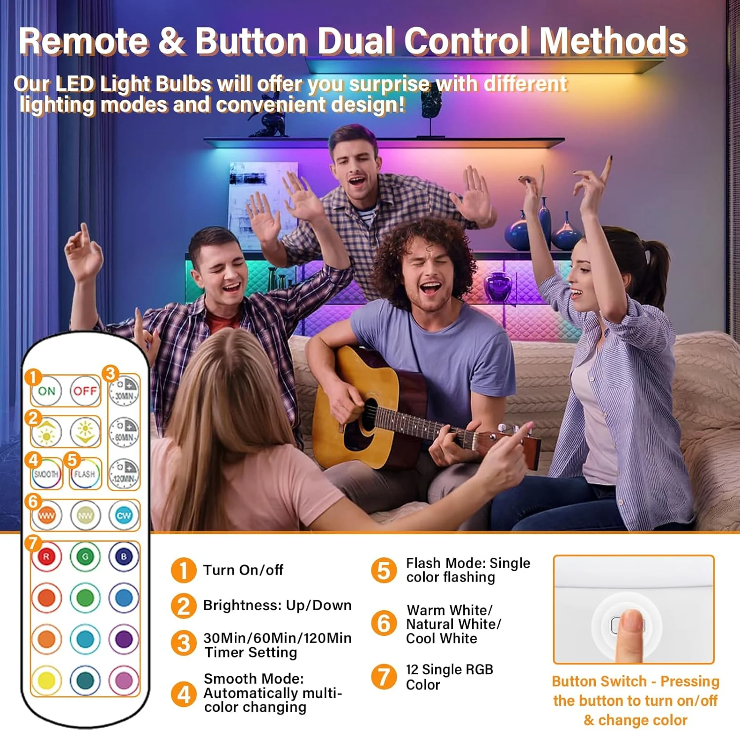 RGBCW Battery Powered Bulbs Detachable E27 Base Magnetic USB Fast Charging Timer 5W Rechargeable LED Lights Emergency Bulbs