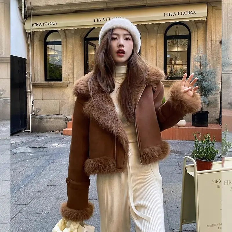 سترة نسائية جديدة لخريف وشتاء 2026 من الفرو الصناعي سترة فضفاضة قصيرة غير رسمية من قطعة واحدة #5