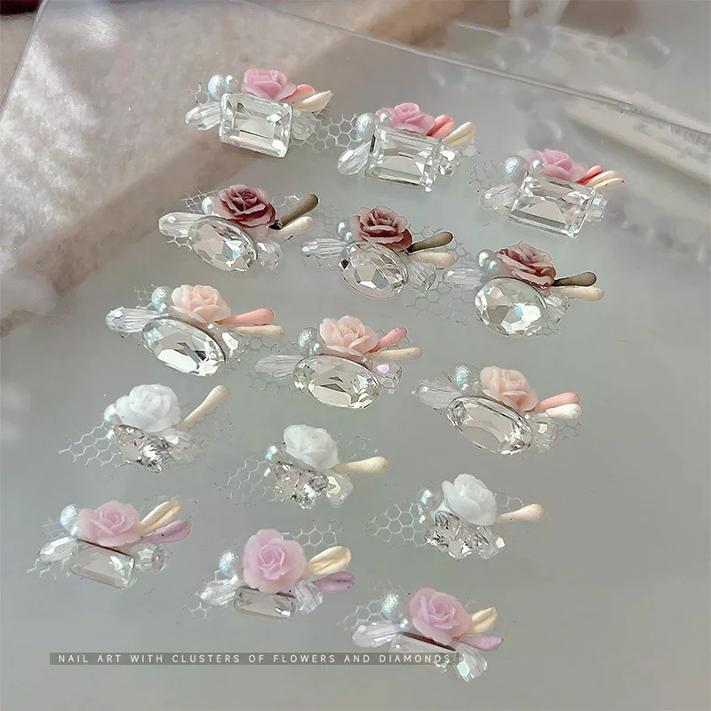 Light Luxury 3D Crystal Rhinestone Glass Lace Flower Pile Charms Jewelry Nail Art Accessories Manicure Nails Decoration Supplies