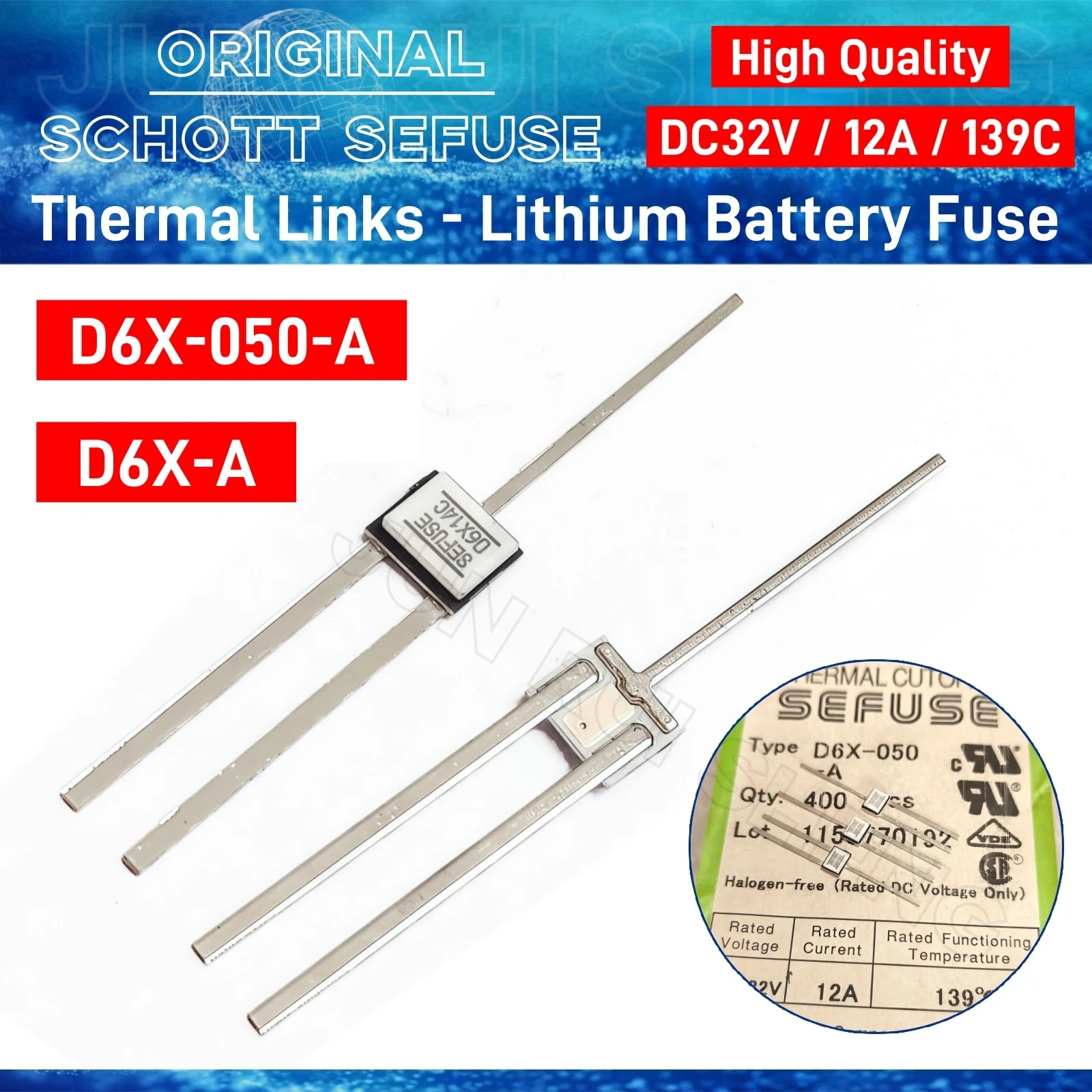 2PCS D6X-A D6X-050-A SCHOTT SEFUSE 12A 32V 139C Thermosicherung D6 D6X Lithium-Batterie Thermische Verbindungen TF 139 grad Temperatur Sicherung