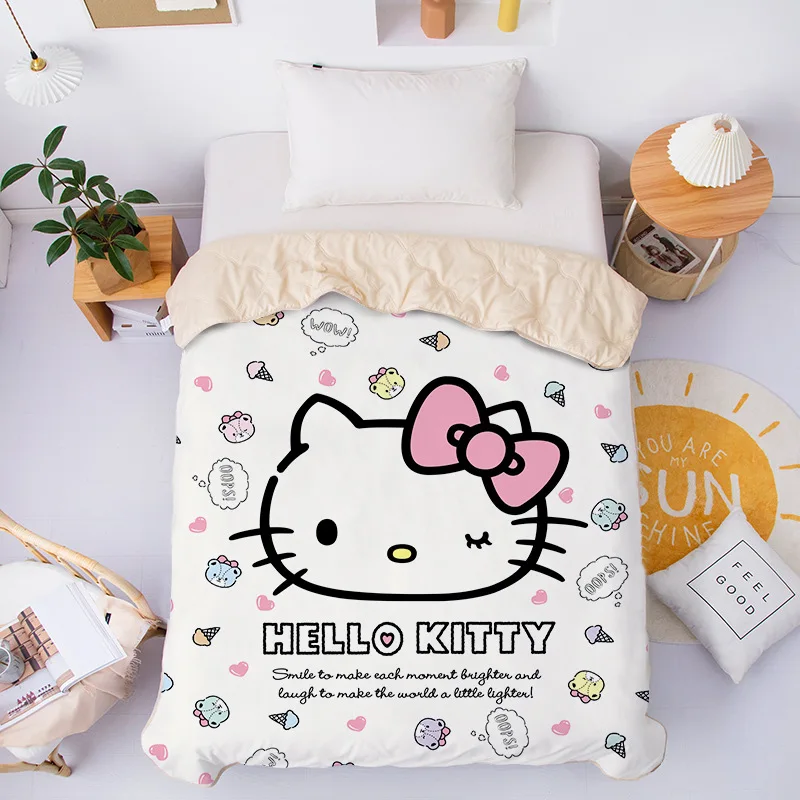 Sanrio Anime Hellokitty Air Condition Quilt Cartoon Summer Soft Comfort Breathable Washable Girl Bedroom Thin Light Quilt