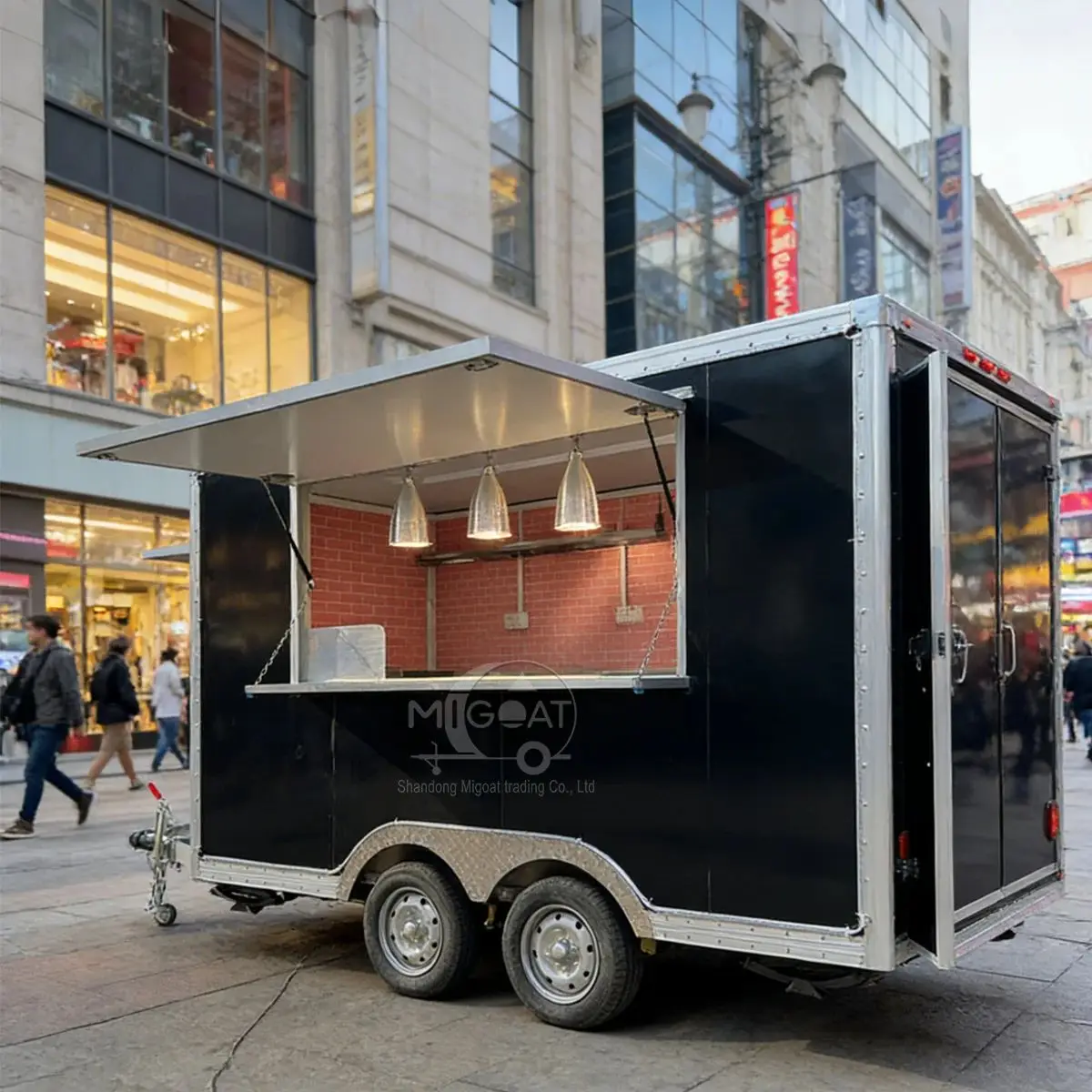 Customizable Mobile Food Cart Black Exterior Pink Tile Interior for Outdoor Food Business Trailers