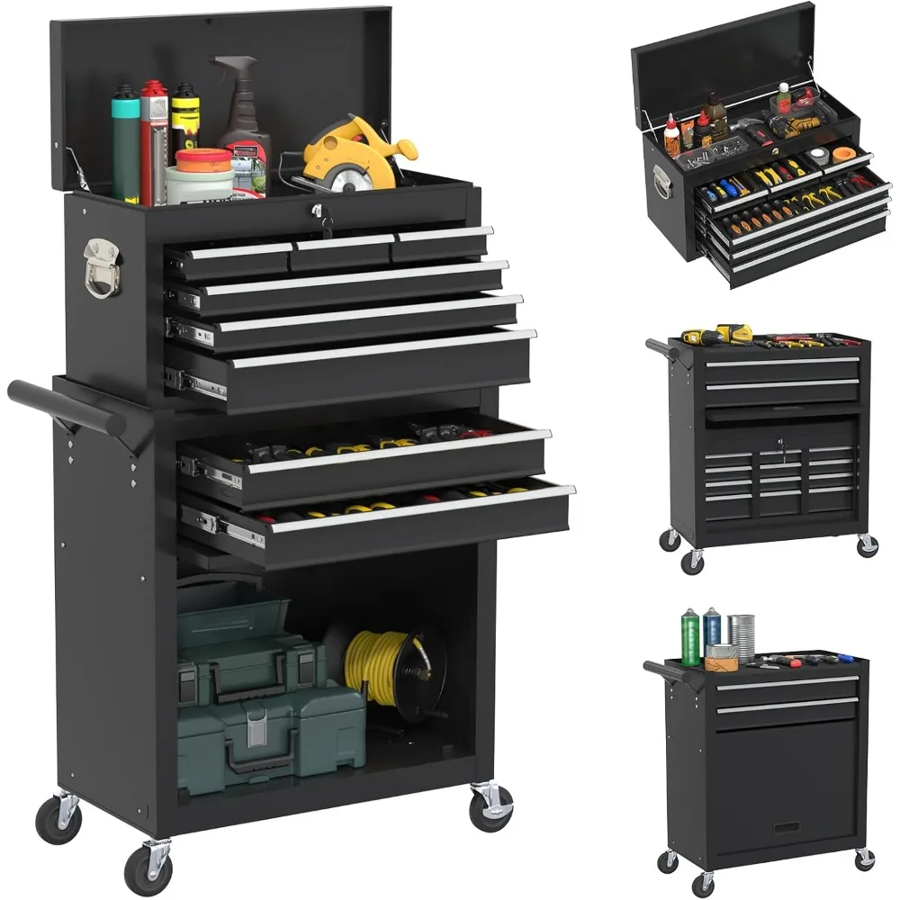 

Rolling Tool Box with Wheels, 8-Drawer High Capacity Tool Chest with Wheels, Removable Storage Toolbox with Lock for Garage