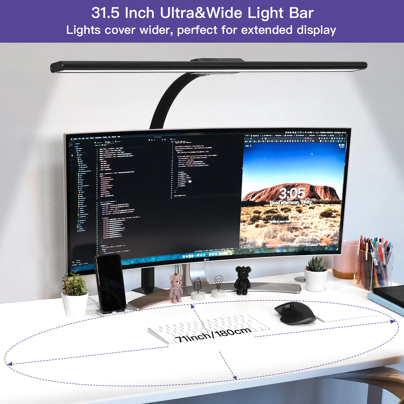 80cm LED Eye protection 36 Watt Super Brightness Desk Lamp  Dimmable  Monitor  4 Color Modes 6-Level Dimmer Timer Power 0ff