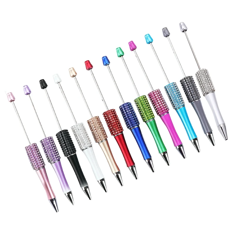 12 Piece Diamond Beaded Pen DIY Colorful Beadable Ballpoint Pens As Shown Plastic For Writing School Office Supplies