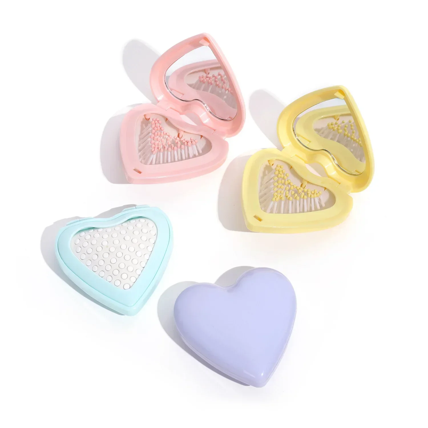 Mini Pocket Hair Brush Heart Shaped Folding Comb With Mirror Portable Head Massage Foldable Small Comb Travel Makeup Tool