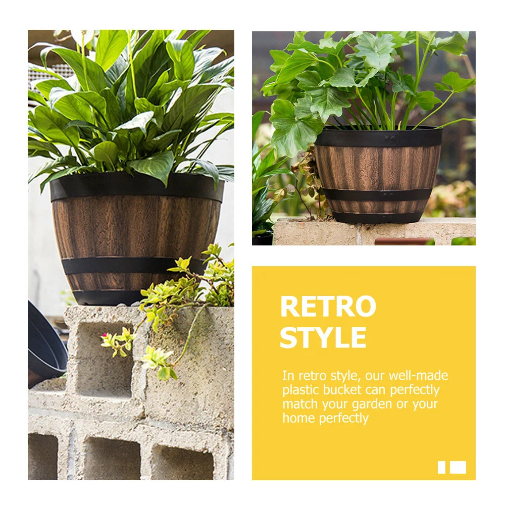 Imitacja drewnianych donic o duลผej pojemnoลci Retro plastikowa beczka zewnฤtrzna wiadro do bonsai dekoracja ogrodu i podwรณrka