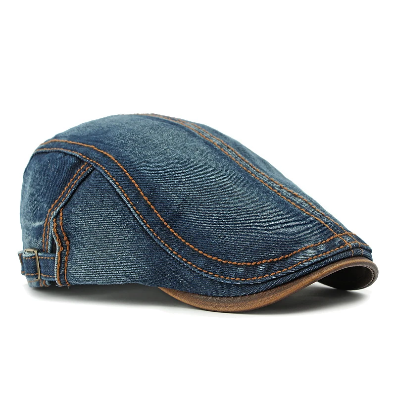 Adjustable Cotton Denim Newsboy Cap for Men & Women 2026 Retro Sun Hat with Leather Visor Casual Streetwear Flat Driver Cap