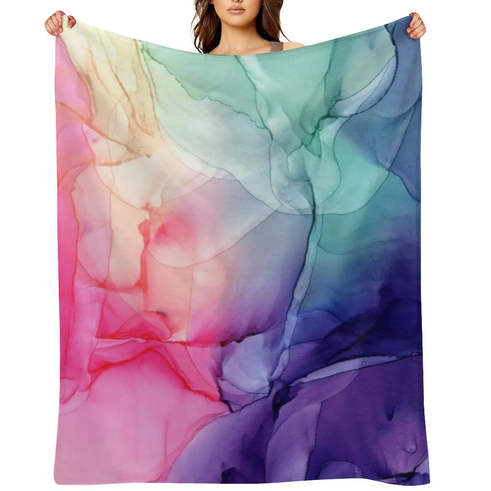 

Colorful Rainbow Flowing Abstract Vertical Painting Throw Blanket Plaid Multi-Purpose Blankets For Baby Kid'S Blankets