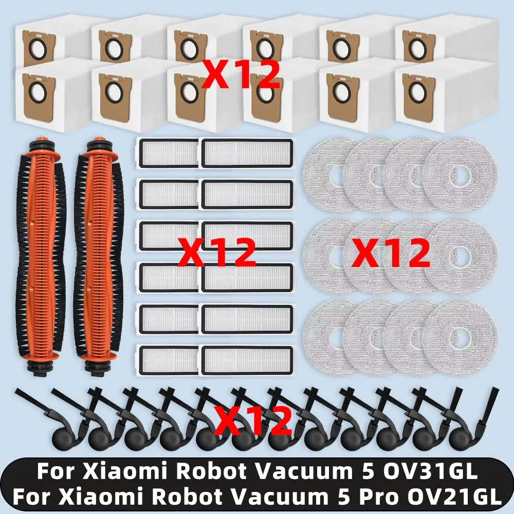 Pièces de rechange pour ( Xiaomi Robot Vacuum 5 OV31GL / Xiaomi Robot Vacuum 5 Pro OV21GL ), accessoires, brosse latérale principale, filtre HEPA, sac à poussière en tissu pour vadrouille