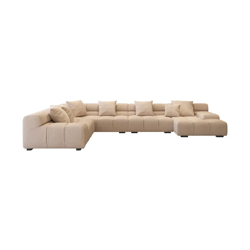 Cream wind single Internet celebrity leather sofa, living room puff solid wood
