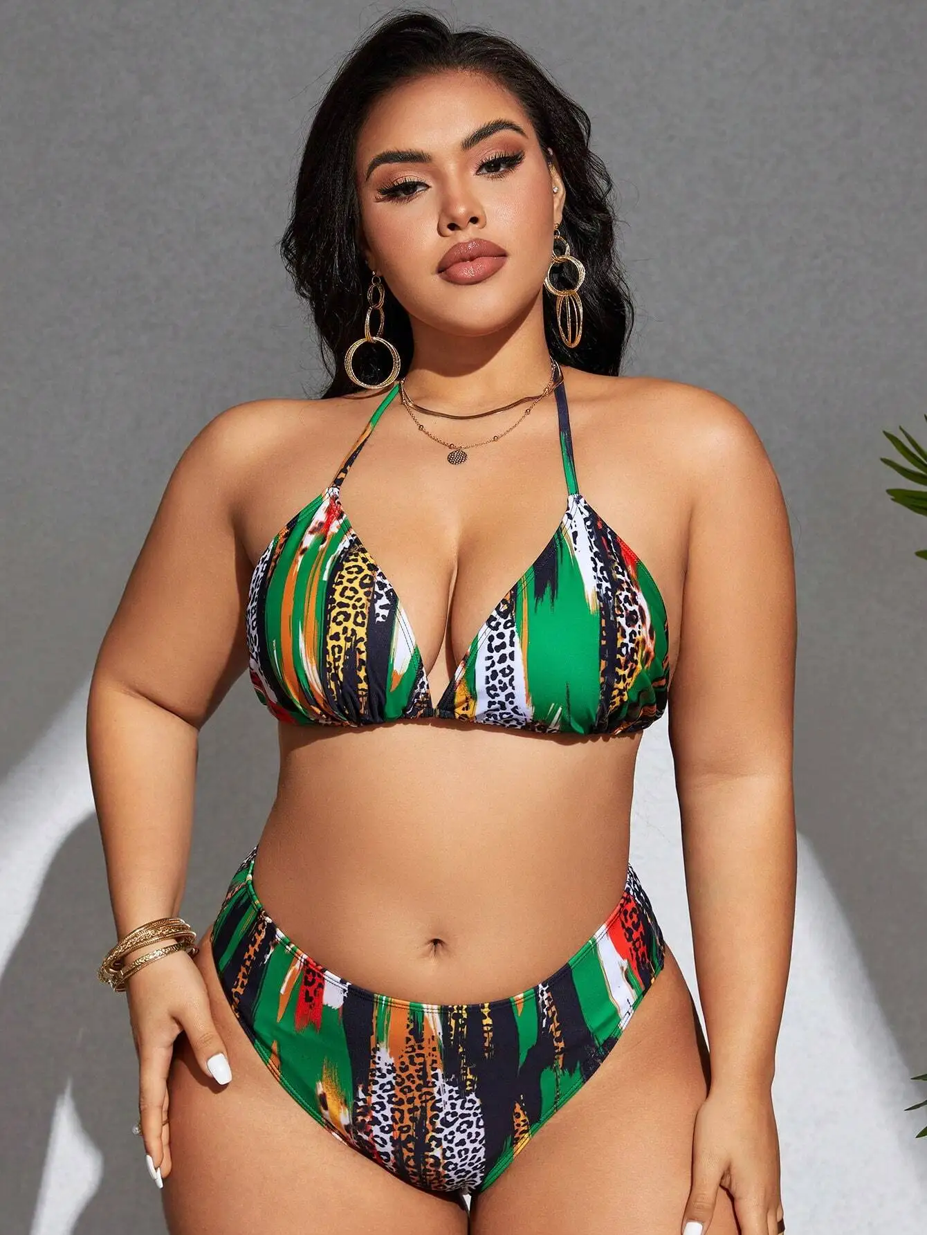 

Plus Size Colorblock Leopard Print 3 Piece Swimwear Set Beach Outfit Tankini Bathing Suit Summer