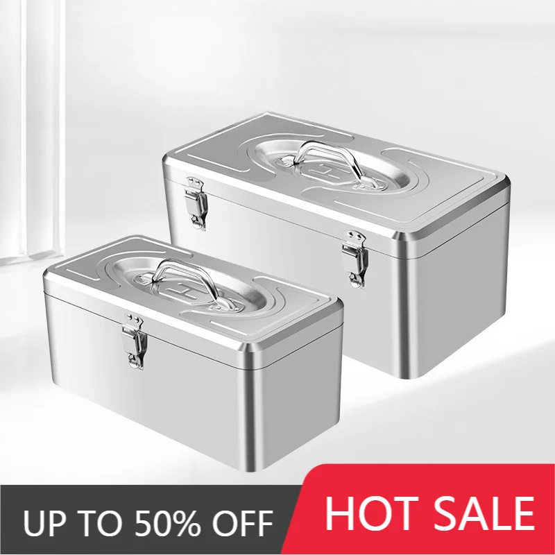 Stainless Steel Tool Box Handheld Tool Storage Case Large Capacity Tools Organizer Suitcase Multifunctional Hardware Toolbox