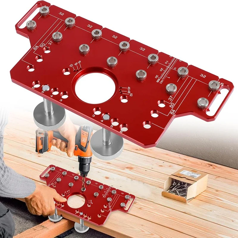 Shelf Pin Hole Jig And Hinge Clamp Two-In-One, Hinge Positioning Jig, Hinge Hole Drill Guide Locator For Woodworking