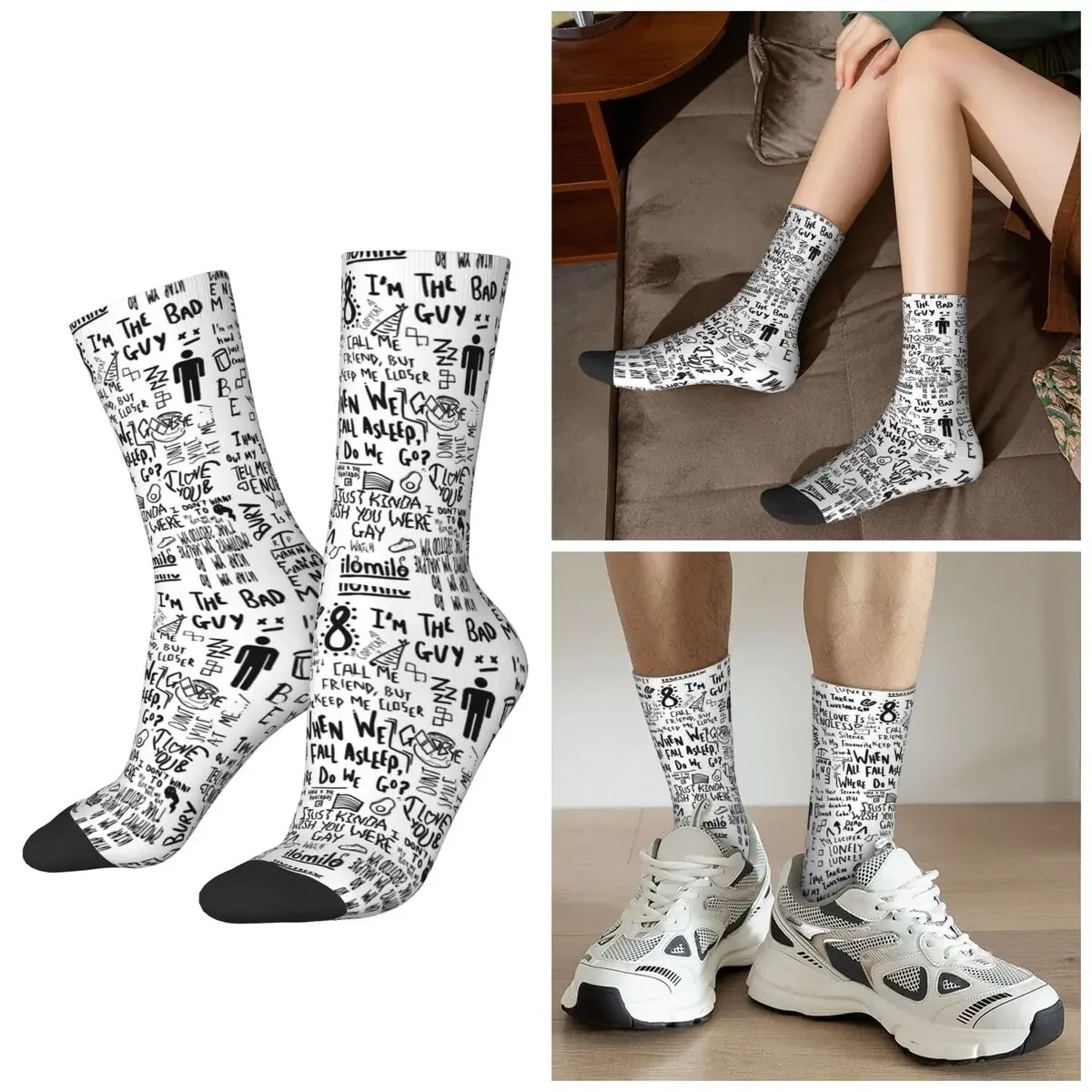 

All Seasons Billie Eilish Socks Harajuku Sport Middle Tube Socks Casual Stockings for Men Women Valentine's Day Gifts