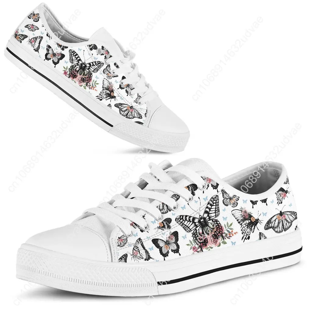 Women Breathable Shoes New Light Lace Up Flat Ladies Sketch Butterfly Casual Shoes White Canvas Sneakers