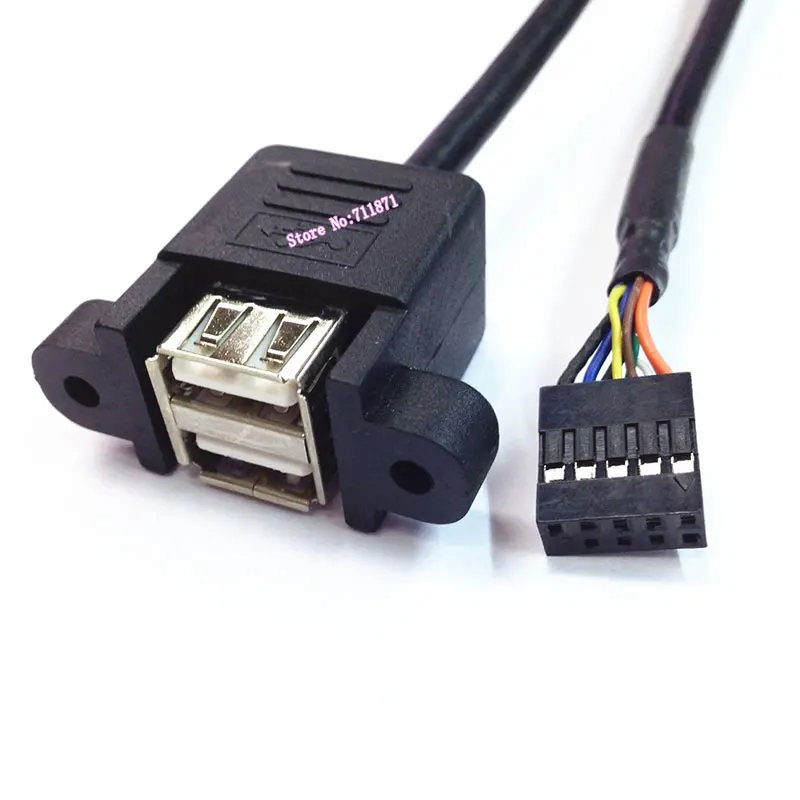 MainBoard Front Usb 9 Hole 10P 10Pin to Double Usb Female Adapter Cable Line With Screw hole two 2 Usb Female to 10Pin Usb 2.0