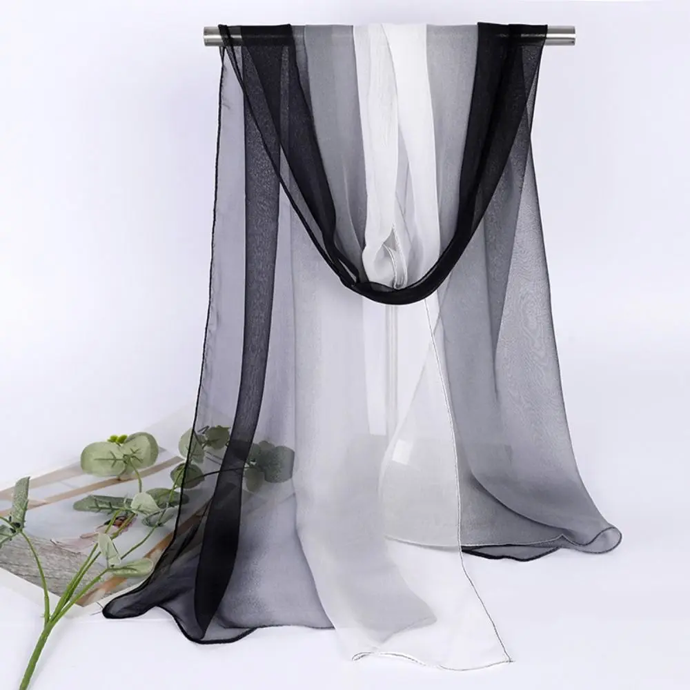 Chic Gradient Color Simulation Silk Scarf 50*160CM Thin Neck Scarf Sun Protection Silky Touch Long Gauze Headwrap for Women
