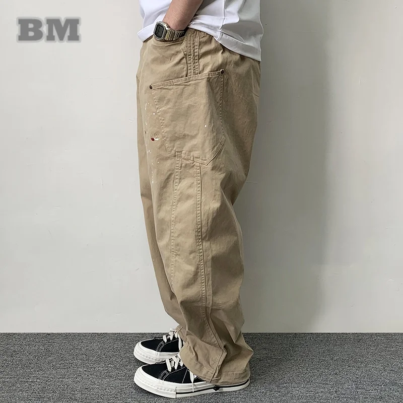 Japanese Streetwear Paint Point Cargo Pants For Men Harajuku Casual Baggy Pants High Quality Vintage Plus Size Trousers Male