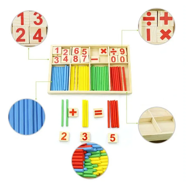 /Kids Wooden Math Toys for Children Montessori Educational Learning NumberCounting Sticks Kindergarten Mathematics Teaching Aids