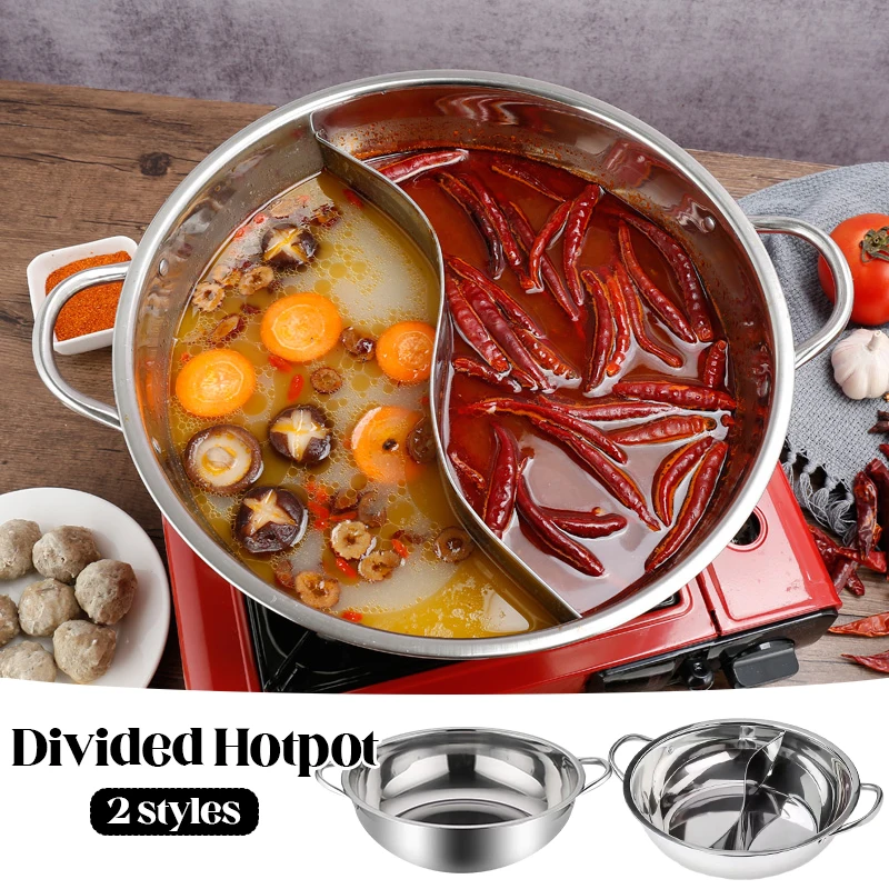 Pot Hot Shabu Divider Stainless Steel Cooking Cooker Induction Hotpot Divided Chinese Hot Pot Compatible Soup Stock Pot