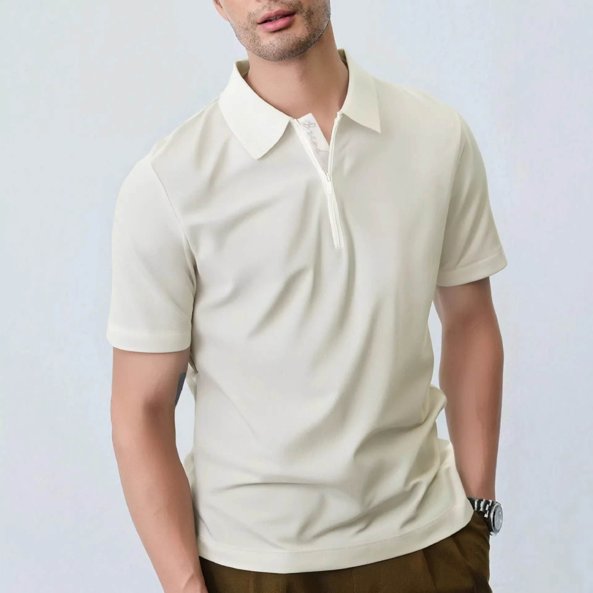 2026 Summer Thin Cold Short-sleeved Polo Shirt Men's Casual Solid Color Slim-fit Breathable Lapel T-shirt