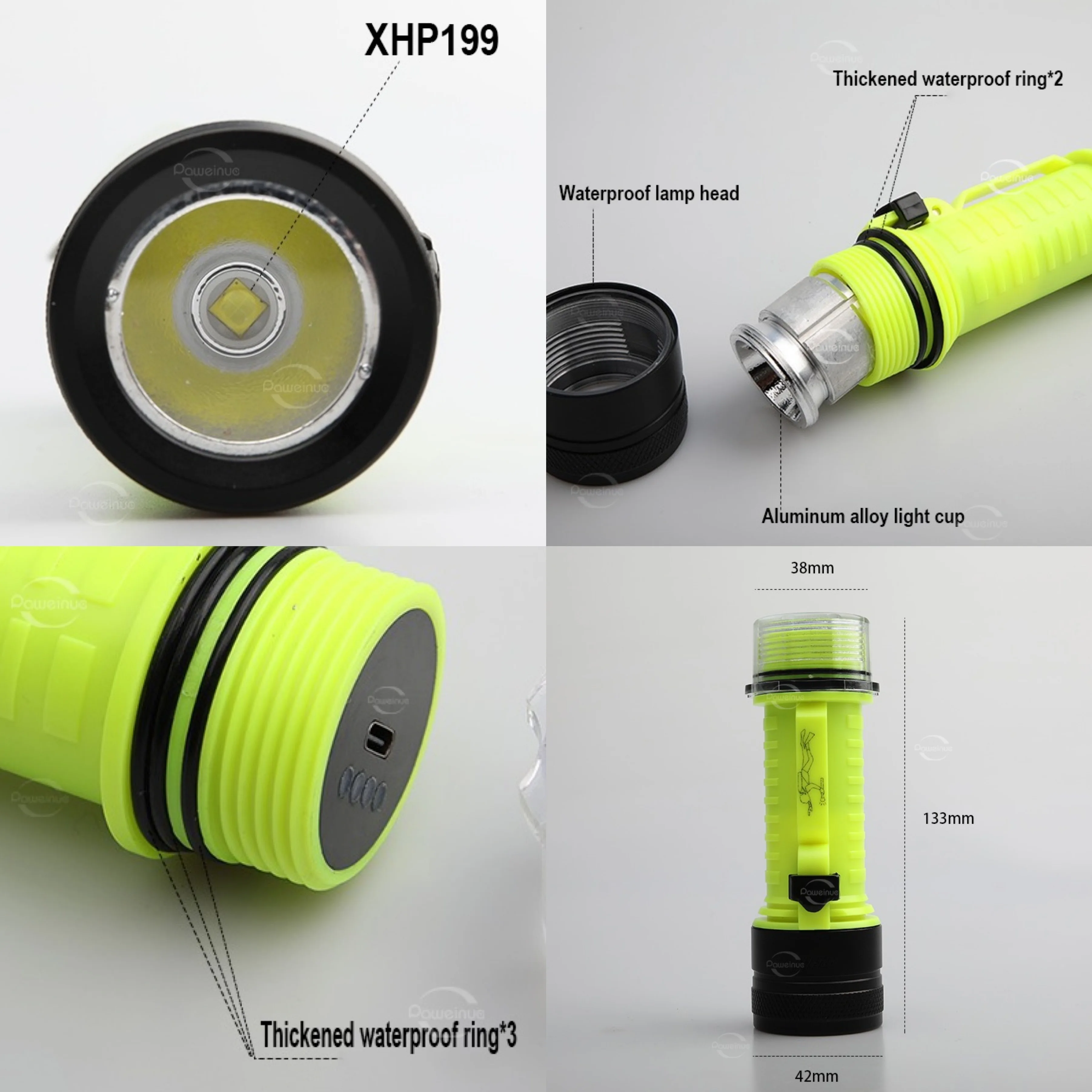 Diving Flashlight Rechargeable Strong Light Professional Diving Torch Scuba IPX8 Waterproof Submersible Fishing Lamp At Night